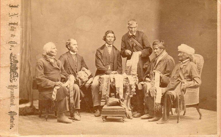 Six Nations Chiefs explaining wampum, Brantford, 1871.